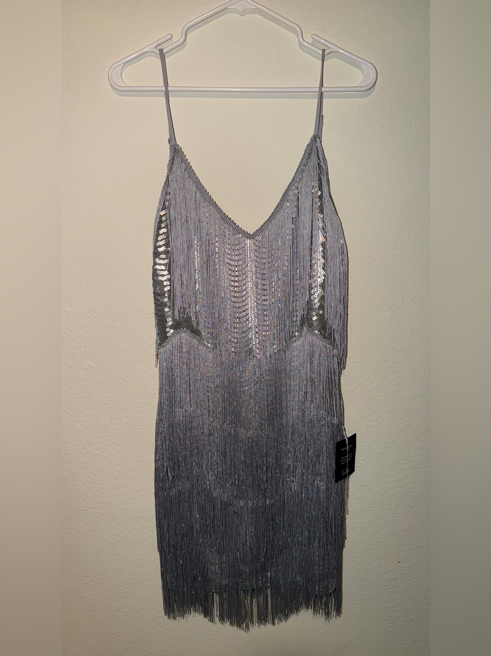 Lulu's Silver Gray Fringe Sequin Mini Dress